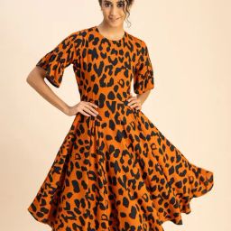 Moomaya Orange & Black Printed A Line Dress-picture-12