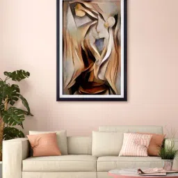 999store Brown & Beige Abstract Printed Canvas Painting-31