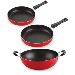 Nirlon Non-Stick Red Aluminium Gas Compatible Deep Fry Pan & Kadai Combo Kitchen Set - (2.6mm)-19