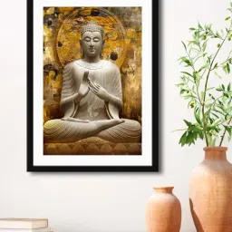 999Store Light Brown MDF Lord Buddha Printed Paper Wall Painting - Set of 1-41