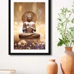 999Store Light Brown MDF Lord Buddha Printed Paper Wall Painting - Set of 1-picture-16