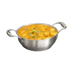 Femora Silver Stainless Steel Flat Kadhai with Handle with Bonded Tri-Ply Bottom - 22 cm-image-16