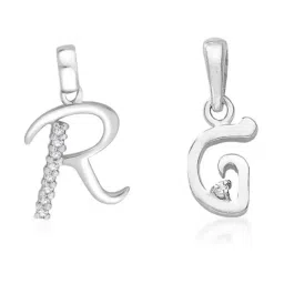 Taraash 92.5 Sterling Silver 'R' & 'G' Initial Letter Couple Pendants-27