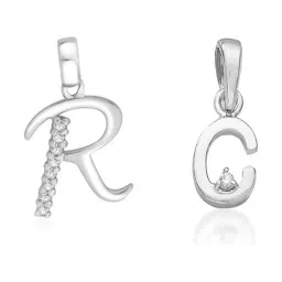 Taraash 92.5 Sterling Silver 'R' & 'C' Initial Letter Couple Pendants-image-94