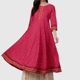YASH GALLERY Pink Cotton Printed Flared Kurta-picture-22