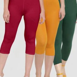 Gracit Maroon & Orange Mid Rise Capris - Pack Of 3-image-22