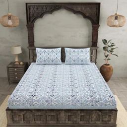 JaipurFabric Baby Blue Cotton 180 TC Double Bedsheet with 2 Pillow Covers-image-96