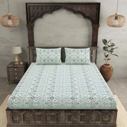 JaipurFabric Egg Green Cotton 180 TC Double Bedsheet with 2 Pillow Covers-image-76