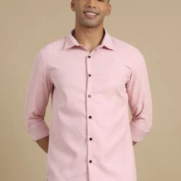 Bushirt Pink Cotton Regular fit Herringbone Casual Shirt-image-86