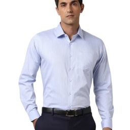 Van Heusen Blue Cotton Slim Fit Striped Shirt-image-85