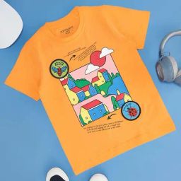 Pantaloons Junior Kids Mock Orange Cotton Printed T-Shirt-image-64