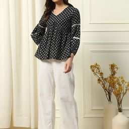 FIORRA Floral Print Cotton Lace Top-picture-52