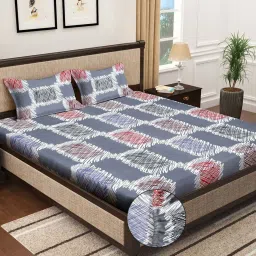 Klotthe Grey 300 TC Polycotton Double Elastic Bedsheet with 2 Pillow Covers image 1