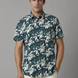 Louis Philippe Sport Green Cotton Slim Fit Floral Print Shirt-picture-11