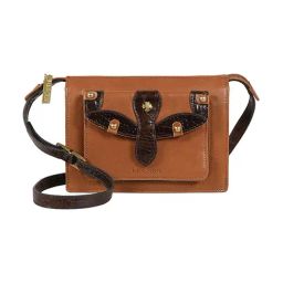 Hidesign Tangerine & Dark Brown HARLEM Leather Cross Body Bag-20