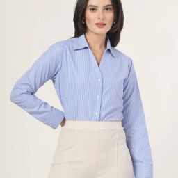 Style Quotient Women Blue & White Stripe Polycotton Formal Shirt-picture-9