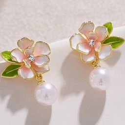 AKISON JEWELS Gold-Plated Floral Design Pearls Drop Earrings-image-71