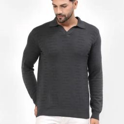 Kalt Dark Grey Regular Fit Texture Polo T-Shirt-picture-0
