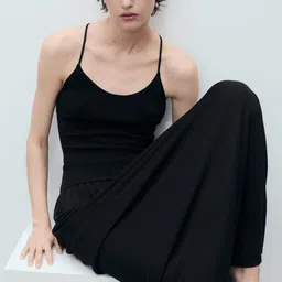 MANGO Knitted Shoulder Straps Styled Back Maxi Dress-image-21