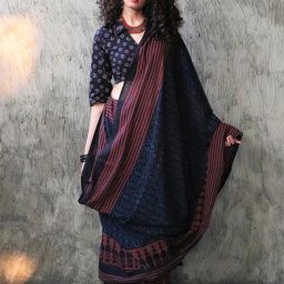 Chidiyaa Blue Block Printed Saree image 1