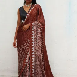 Chidiyaa Where the Wind Flows Mi Alma Blockprinted Modal SilkSaree image 1