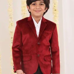 VASTRAMAY Boys Maroon Solid Full Sleeves Blazer & Waistcoats-picture-46