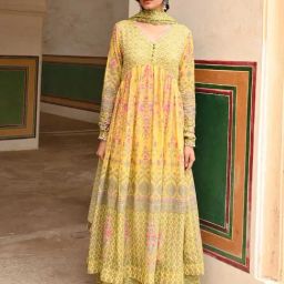 Ekohum Yellow Embroidered Kurta With Palazzo & Dupatta-image-62