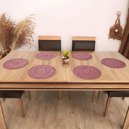 BELLA TRUE 6Pcs White & Grey Printed Cotton Round Table Placemats-16
