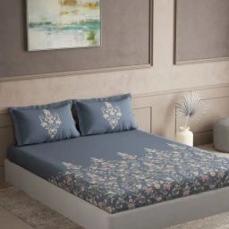 DDECOR Live beautiful Blue Cotton Ethnic 145 TC Double Flat Bedsheet with 2 Pillow Covers-image-88