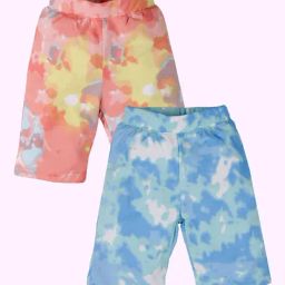 Kiddopanti Orange, Yellow, Aqua, Green & Blue Girls Knee Length Cycling Shorts Pack Of 2-image-124