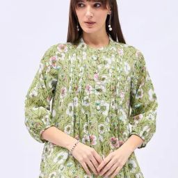 Winza Designer Olive Floral Print Top-image-40