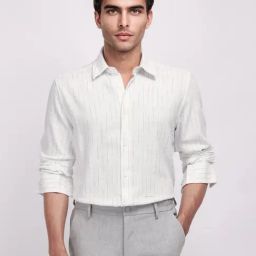 Rare Rabbit White Regular Fit Stripes Shirt-image-72