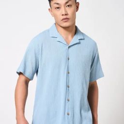 7 Alt By Pantaloons Blue Cotton Relaxed Fit Texture Shirt-picture-1