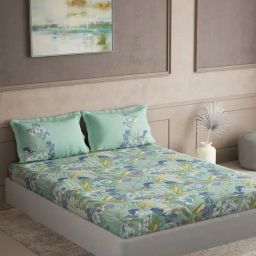 DDECOR Live beautiful Green Cotton Floral 145 TC Double Flat Bedsheet with 2 Pillow Covers-15