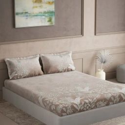 DDECOR Live beautiful Brown Cotton Floral 145 TC Double Flat Bedsheet with 2 Pillow Covers-picture-15