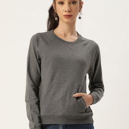 ARISE Women Grey Solid Pure Cotton Sweatshirt-image-46