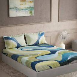 DDECOR Live beautiful Blue Cotton Contemporary 145 TC Double Flat Bedsheet with 2 Pillow Covers-image-52