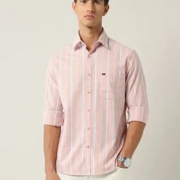 Ad By Arvind Pink Cotton Slim Fit Striped Shirt-picture-25