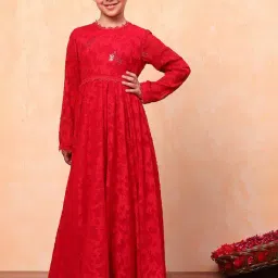 BIBA Girls Red Embellished Full Sleeves Dress-image-6