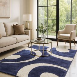AaHo Decor Navy Blue & White Geometric Anti-Skid Microfiber Carpet-image-33