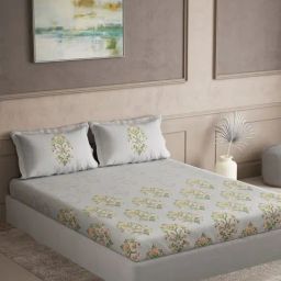 DDECOR Live beautiful Grey Cotton Ethnic 145 TC Double Flat Bedsheet with 2 Pillow Covers-picture-30
