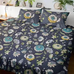 HARYANA HOOPS Navy Blue Floral 220 TC Queen Bedsheet with 2 Pillow Covers-image-4
