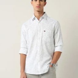 Ad By Arvind Grey Cotton Slim Fit Printed Shirt-picture-16