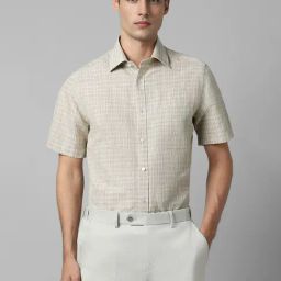 Louis Philippe Beige Linen Regular Fit Checks Shirt-picture-45
