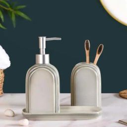 Nestasia Art Deco Ceramic Bathroom Accessories Set (Grey)-image-3
