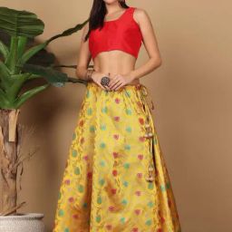 Kaanchie Nanggia Red Cotton Regular Fit Skirt-image-4