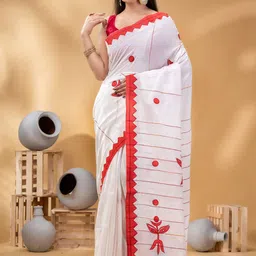DESH BIDESH Embellished Pure Cotton Taant Saree With Trinayani Durga Design-image-17