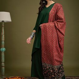 InWeave V-Neck A-Line Kurta With Palazzos And Dupatta image 3