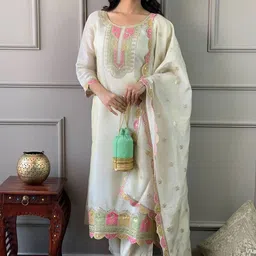 Siya Fashion Women Floral Regular Thread Work Kurta with Trousers & With Dupatta-picture-8