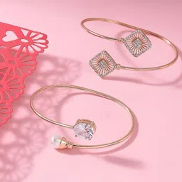 AMI Women 2 Brass Cubic Zirconia Rose Gold-Plated Kada Bracelet-picture-15